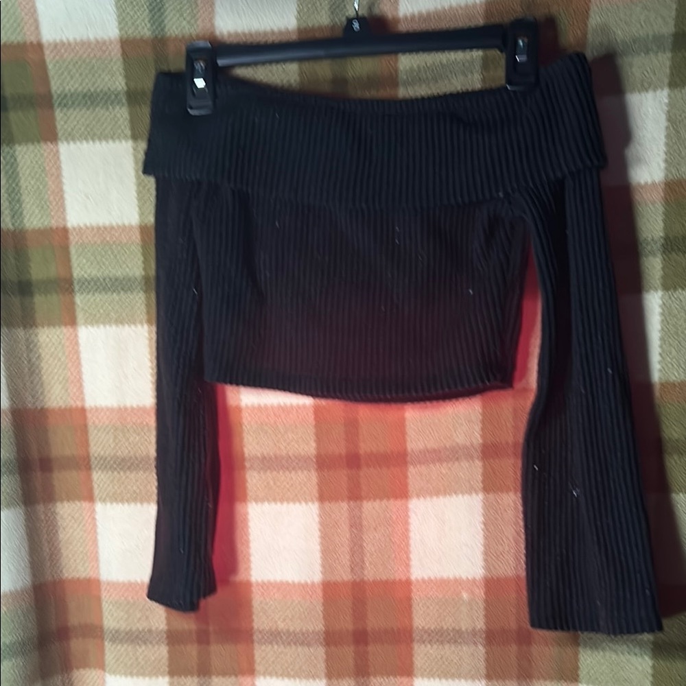 Black Ribbed Off-Shoulder Top